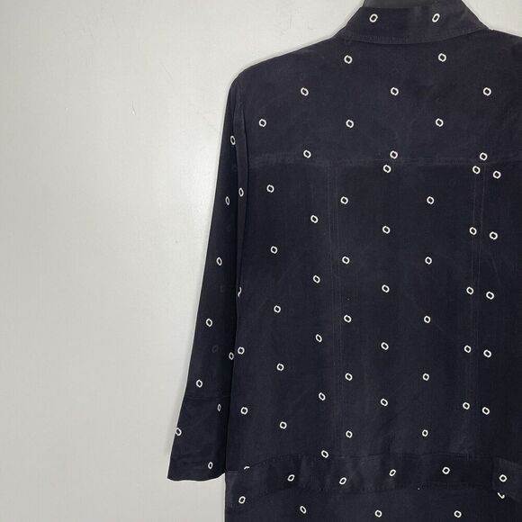 J.CREW Shirt Dress Womens Small 100% Silk Black Print Drop Waist Collared Button - Picture 7 of 11